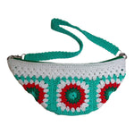 Crochet Crossbody Bag (Ice Mint with Scarlet Flame Granny Squares Motif)