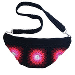 Crochet Crossbody Bag (Midnight Black with Fire Sunflower Granny Squares Motif)