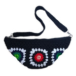 Crochet Crossbody Bag (Navy Blue with Scarlet and Fern Sunflower Granny Squares Motif)