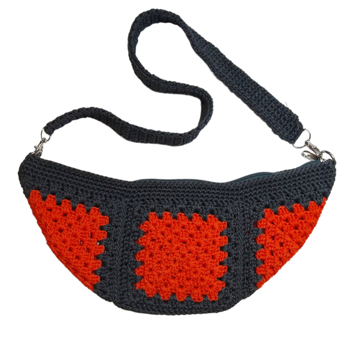 Crochet Crossbody Bag (Sedona Sage with Flame Red Granny Squares)