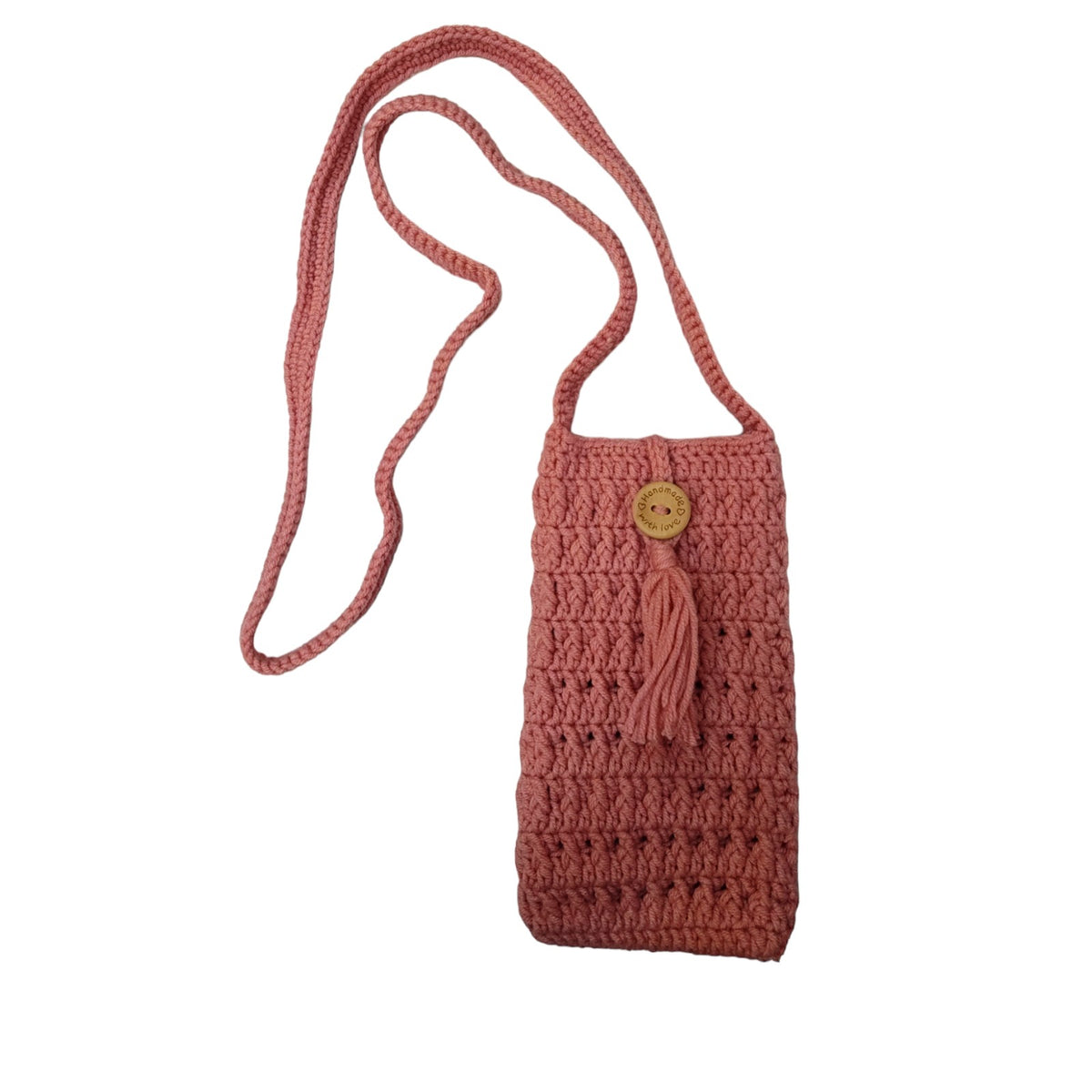 Crochet Mobile Phone Bag with Strap (Rose Gold)